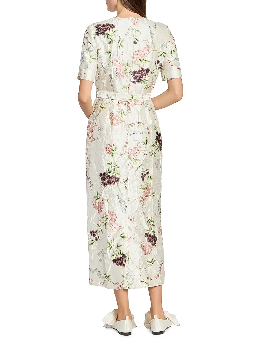 Erdem Women's Floral Textured Satin Midi-Dress | Thumbnail 5 Erdem Women's Floral Textured Satin Midi-Dress | Thumbnail 5