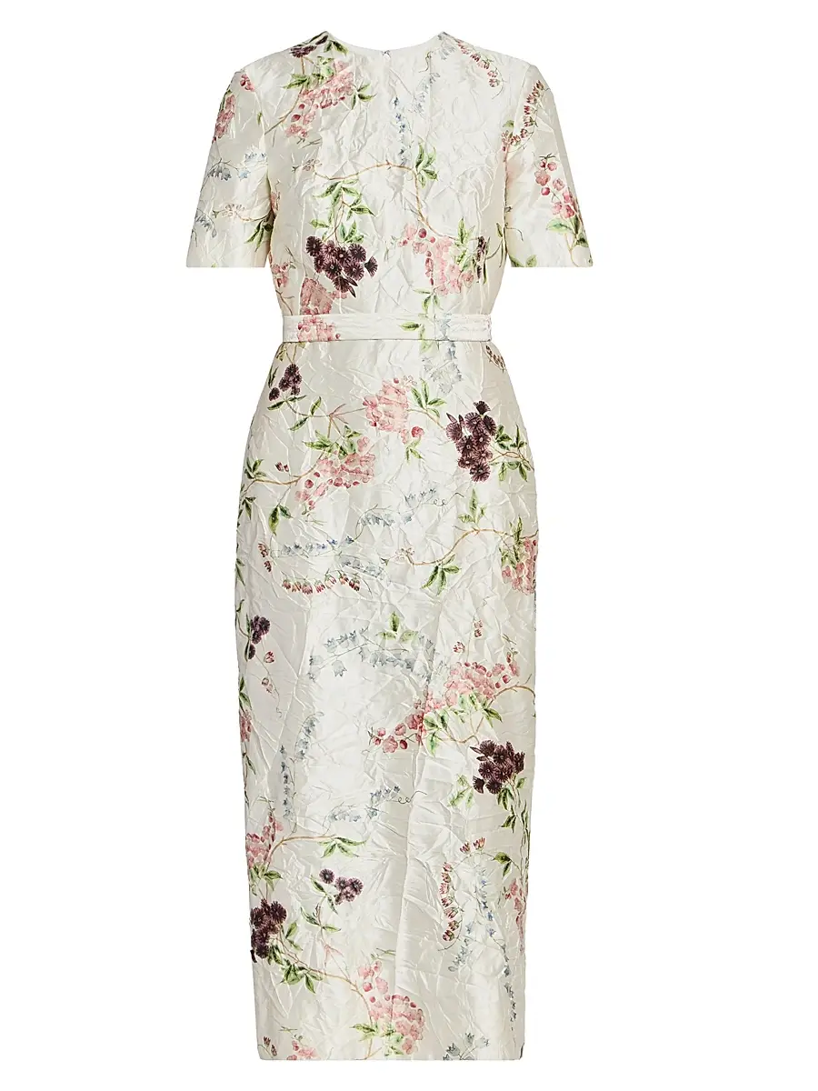 Erdem Women's Floral Textured Satin Midi-Dress - French Chintz Multi White | Image 1 Erdem Women's Floral Textured Satin Midi-Dress - French Chintz Multi White | Image 1