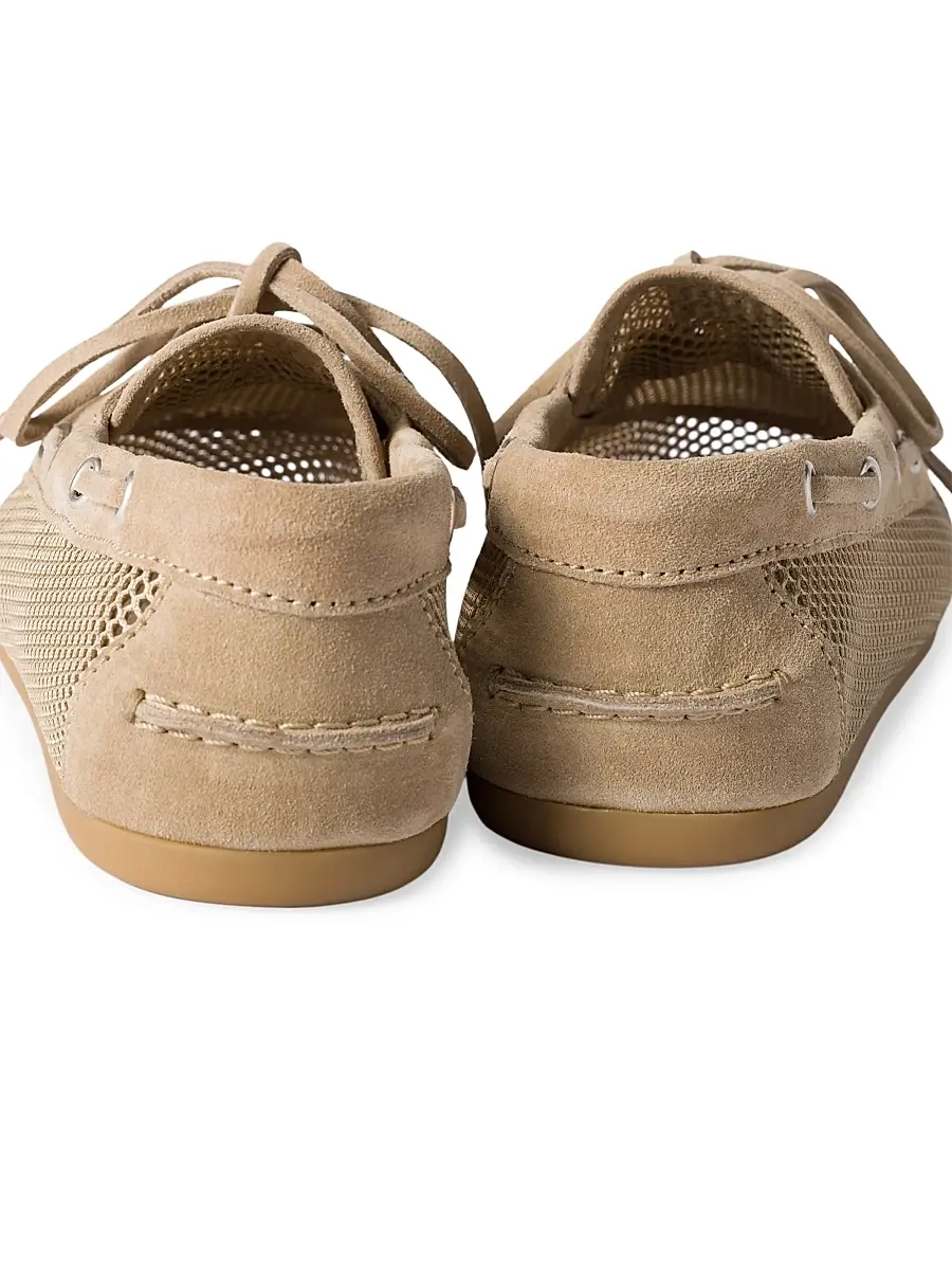 Miu Miu Women's Mesh and Suede Boat Loafers - Beige Khaki | Thumbnail 2 Miu Miu Women's Mesh and Suede Boat Loafers - Beige Khaki | Thumbnail 2