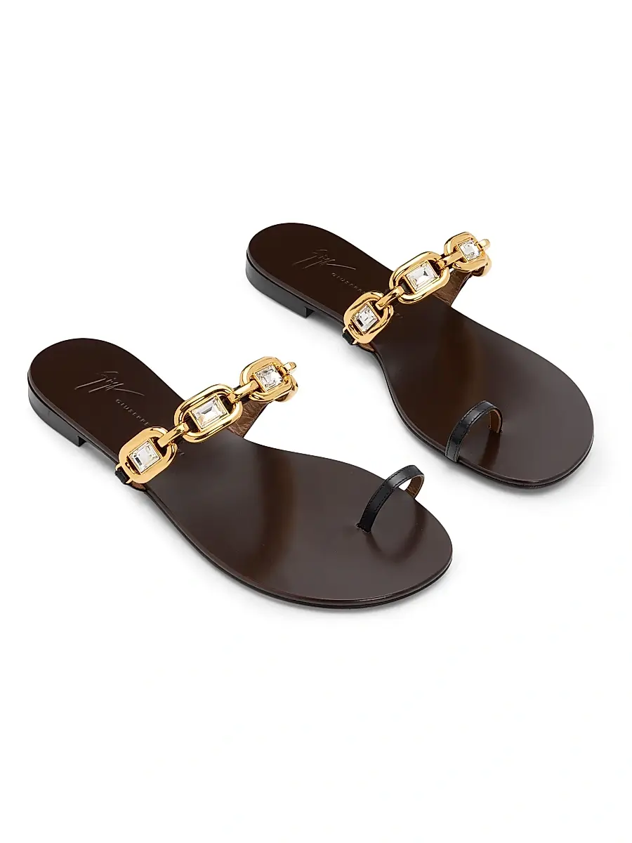 Giuseppe Zanotti Women's Jewel Crystal-Embellished Flat Sandals - Cuoio | Thumbnail 2 Giuseppe Zanotti Women's Jewel Crystal-Embellished Flat Sandals - Cuoio | Thumbnail 2