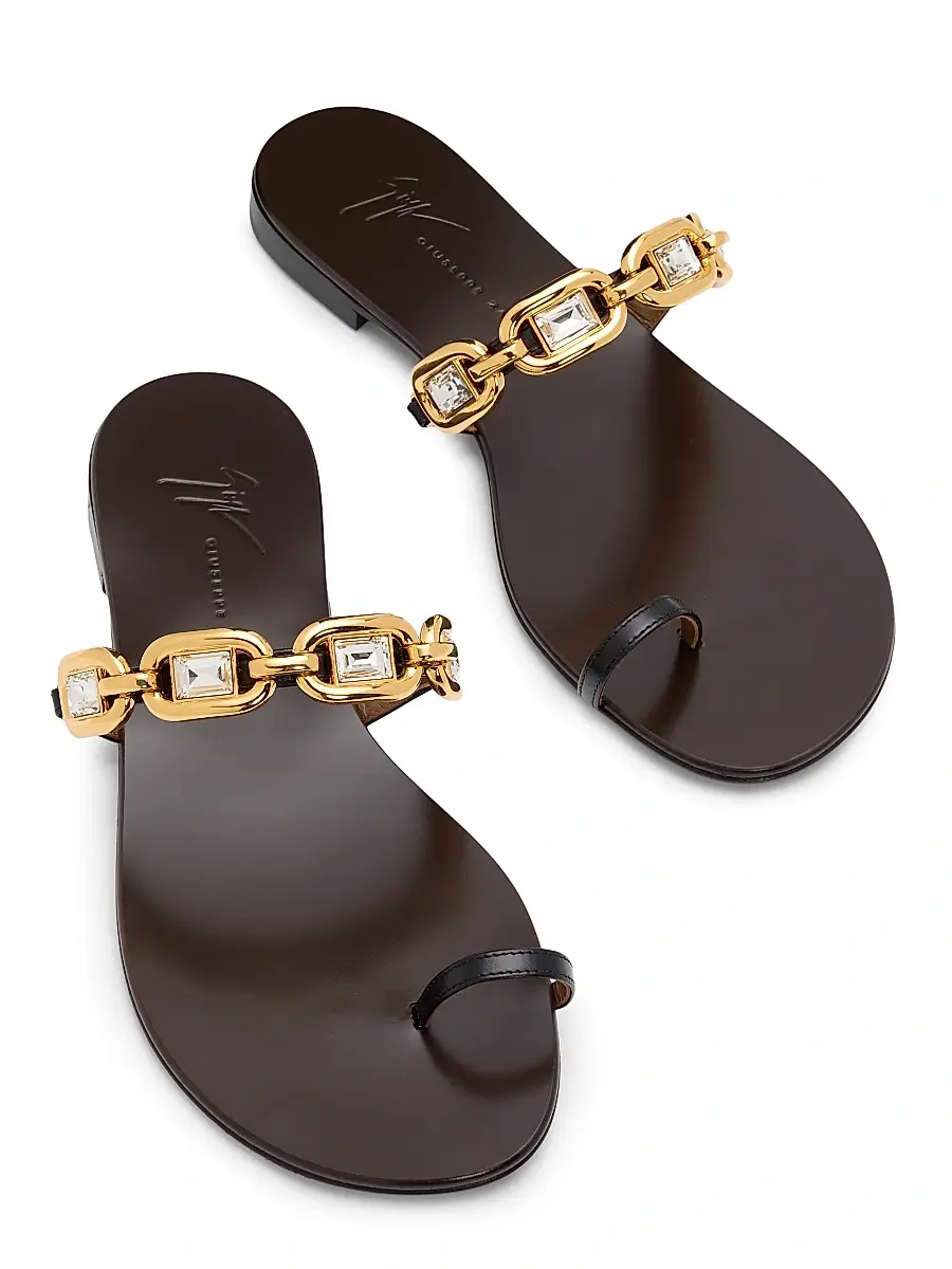 Giuseppe Zanotti Women's Jewel Crystal-Embellished Flat Sandals - Cuoio | Thumbnail 4 Giuseppe Zanotti Women's Jewel Crystal-Embellished Flat Sandals - Cuoio | Thumbnail 4