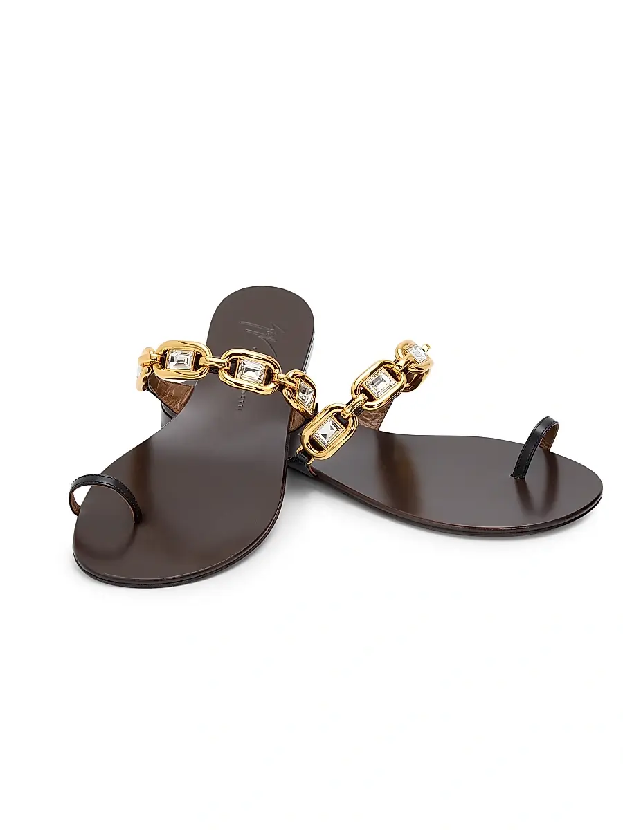 Giuseppe Zanotti Women's Jewel Crystal-Embellished Flat Sandals - Cuoio | Thumbnail 6 Giuseppe Zanotti Women's Jewel Crystal-Embellished Flat Sandals - Cuoio | Thumbnail 6