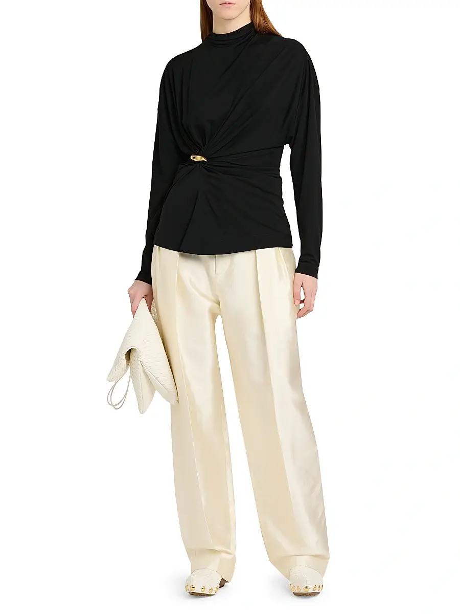 Bottega Veneta Women's Prima Brooch Mock-Wrap Top | Thumbnail 2 Bottega Veneta Women's Prima Brooch Mock-Wrap Top | Thumbnail 2