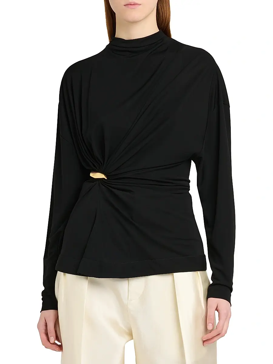 Bottega Veneta Women's Prima Brooch Mock-Wrap Top | Thumbnail 3 Bottega Veneta Women's Prima Brooch Mock-Wrap Top | Thumbnail 3