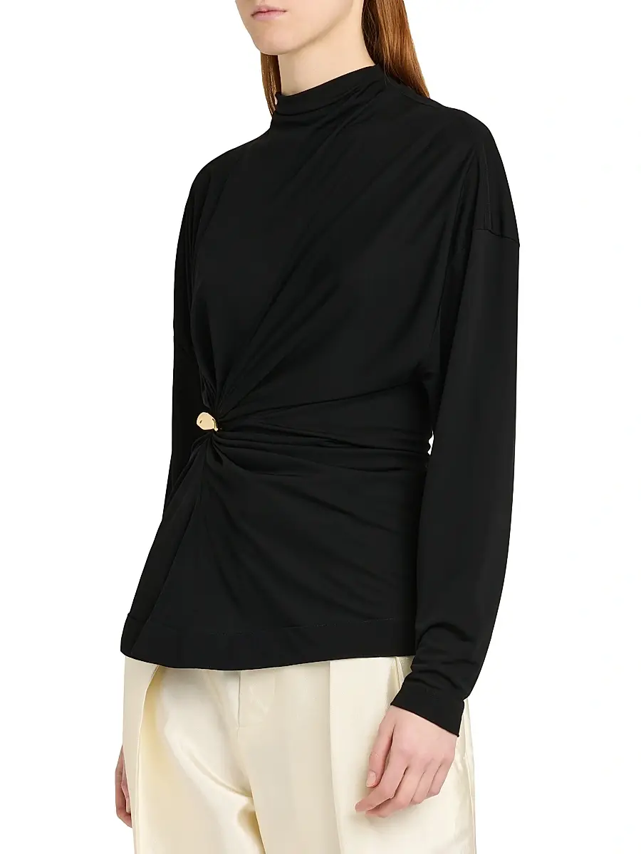 Bottega Veneta Women's Prima Brooch Mock-Wrap Top | Thumbnail 4 Bottega Veneta Women's Prima Brooch Mock-Wrap Top | Thumbnail 4