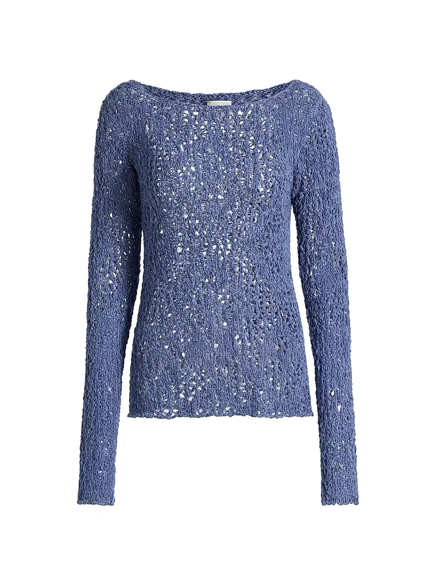 The Elder Statesman Women's Lake Pointelle Sweater - Denim | Image 1 The Elder Statesman Women's Lake Pointelle Sweater - Denim | Image 1
