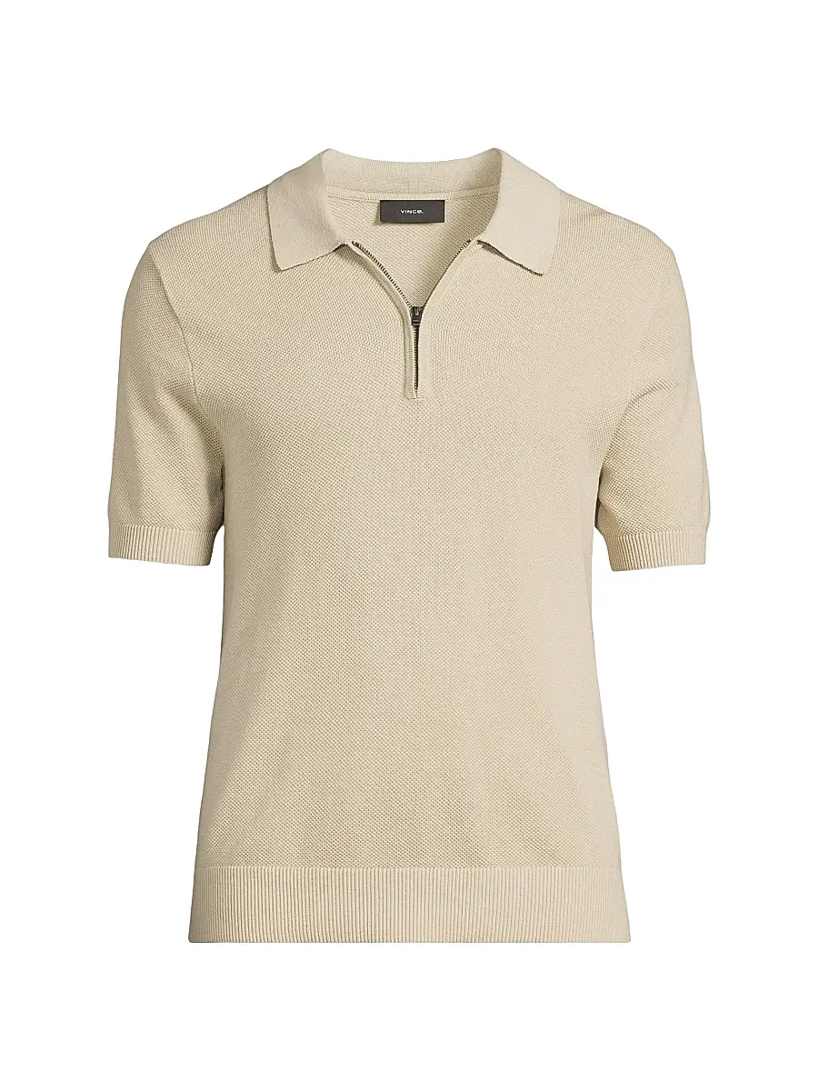 Vince Men's Piqué Cotton-Blend Polo Shirt - Parchment - Size XXL | Image 1 Vince Men's Piqué Cotton-Blend Polo Shirt - Parchment - Size XXL | Image 1