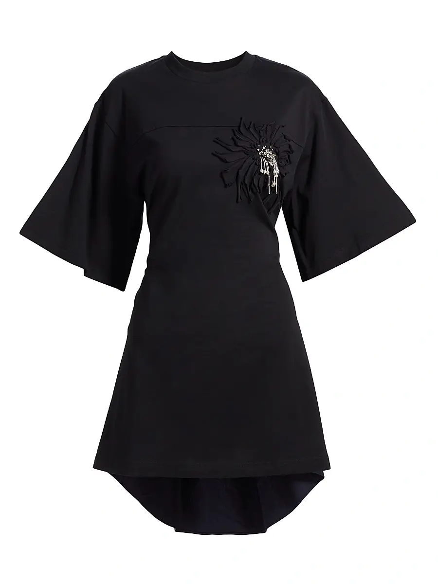 Women's Floral-Appliquéd T-Shirt Dress - Black Midnight Women's Floral-Appliquéd T-Shirt Dress - Black Midnight
