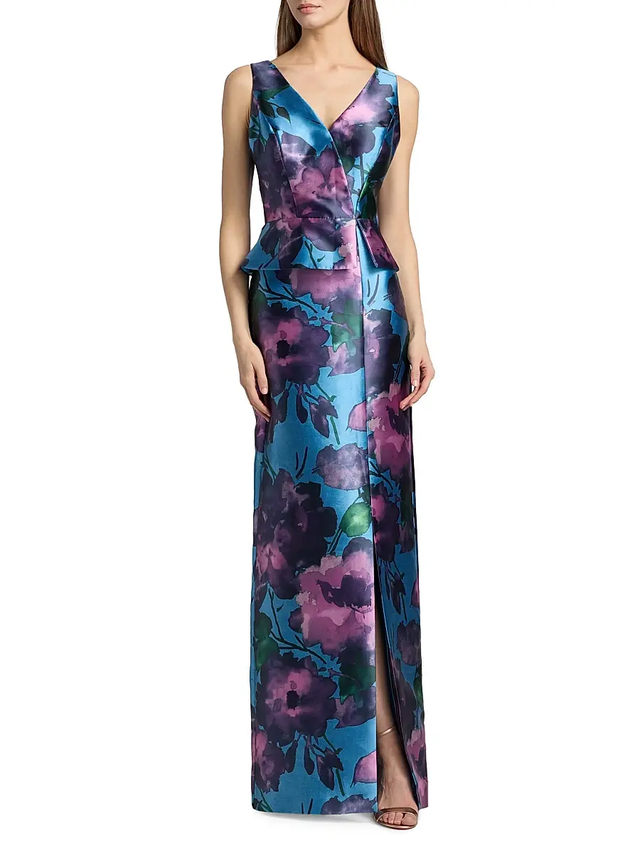 Kay Unger Women's Celeste Floral Mikado Column Gown | Thumbnail 2 Kay Unger Women's Celeste Floral Mikado Column Gown | Thumbnail 2