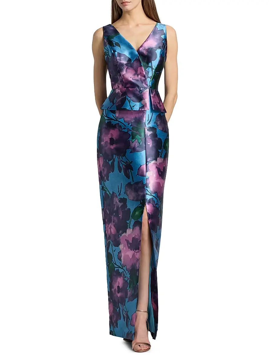 Kay Unger Women's Celeste Floral Mikado Column Gown | Thumbnail 3 Kay Unger Women's Celeste Floral Mikado Column Gown | Thumbnail 3