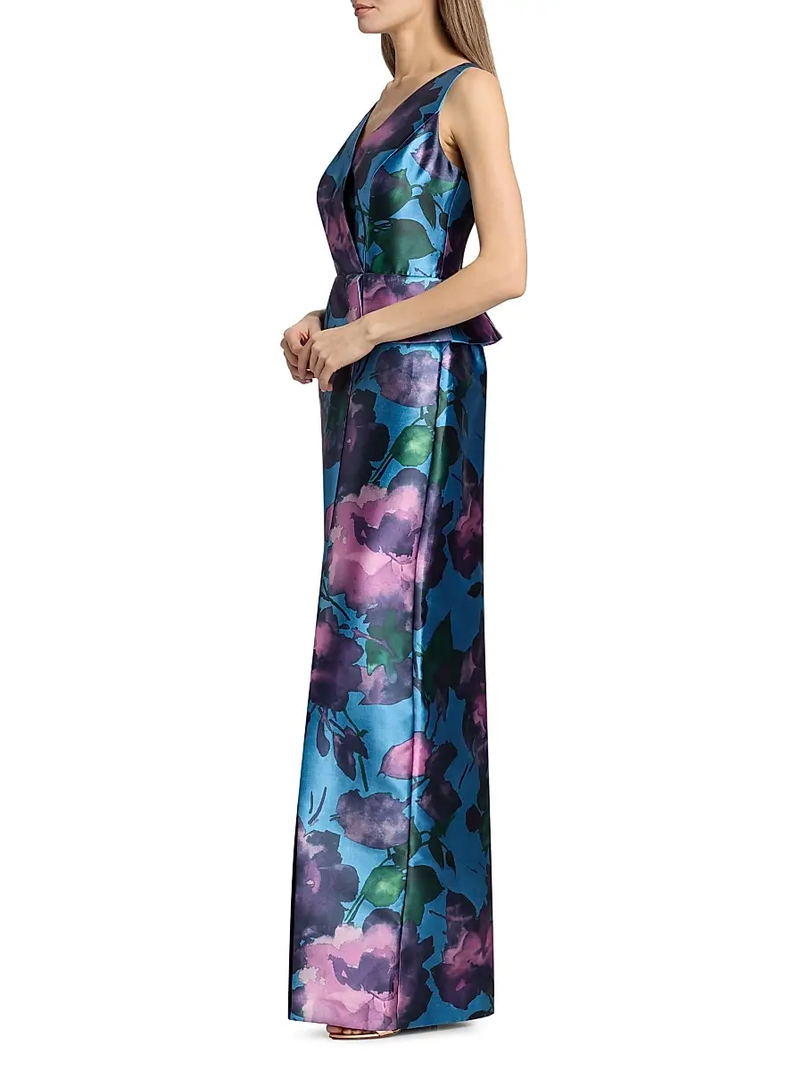 Kay Unger Women's Celeste Floral Mikado Column Gown | Thumbnail 4 Kay Unger Women's Celeste Floral Mikado Column Gown | Thumbnail 4