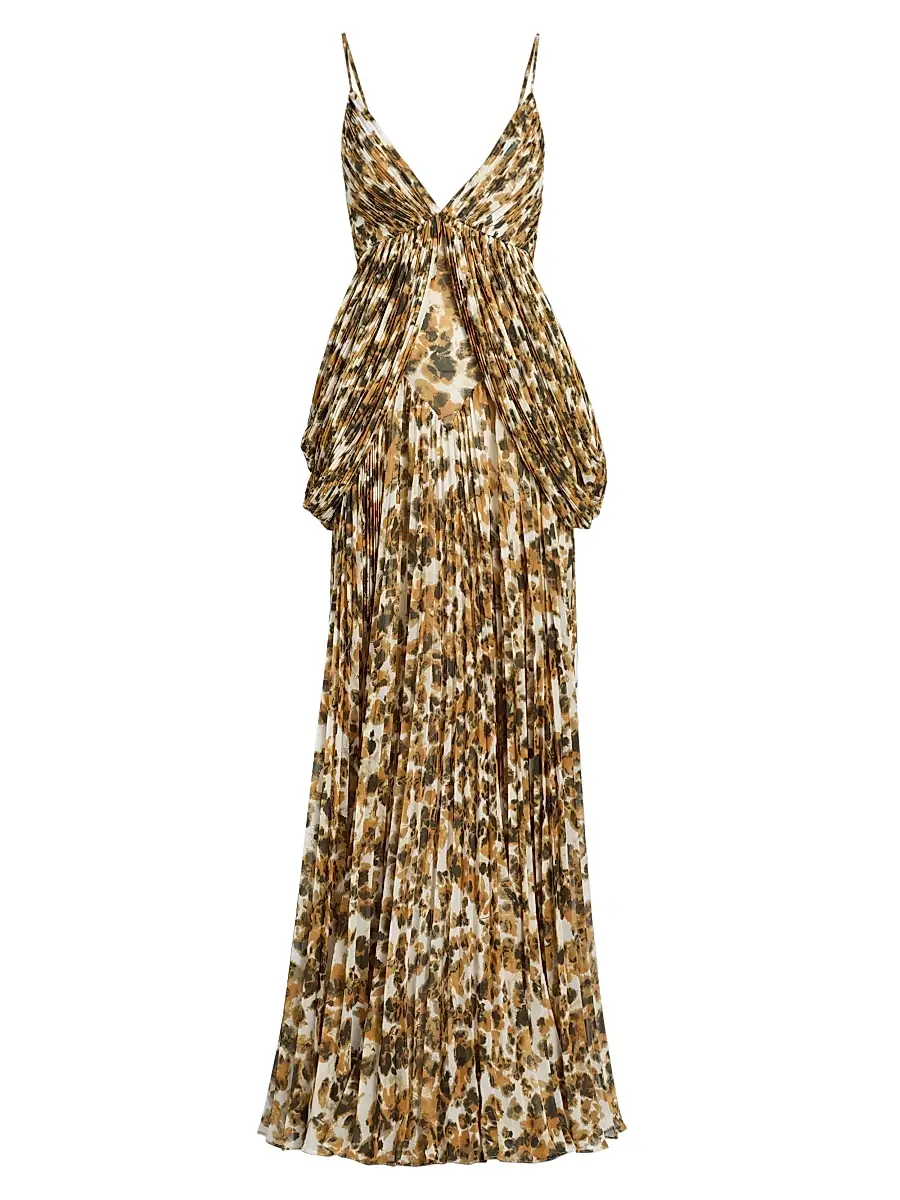 Et Ochs Women's Micah Abstract Chiffon Pleated Gown - Golden Multi | Image 1 Et Ochs Women's Micah Abstract Chiffon Pleated Gown - Golden Multi | Image 1