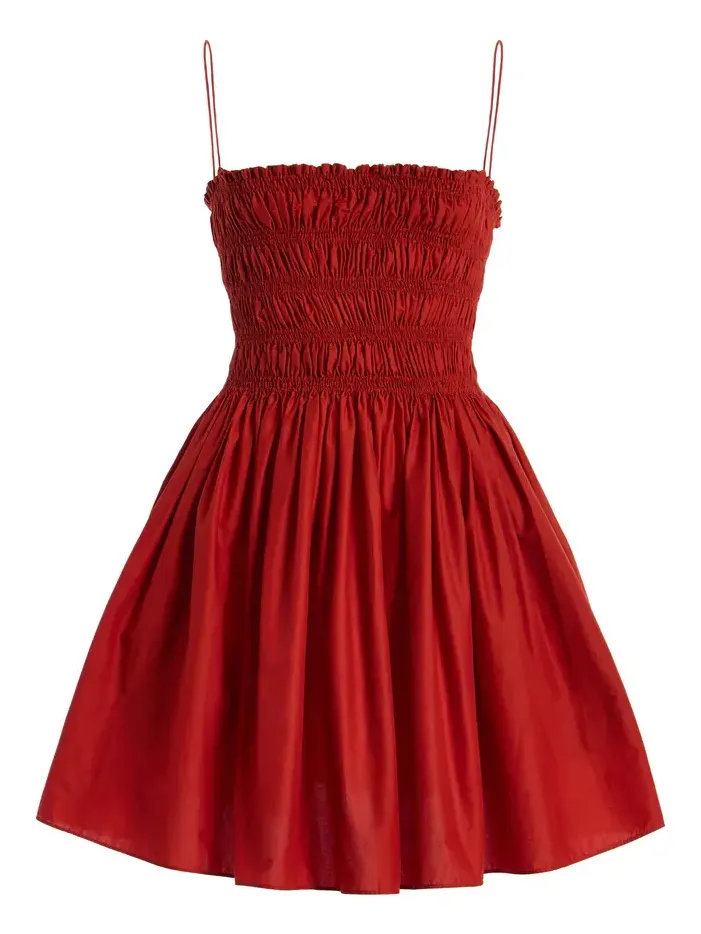 Shirred-Bodice Cotton Mini Dress