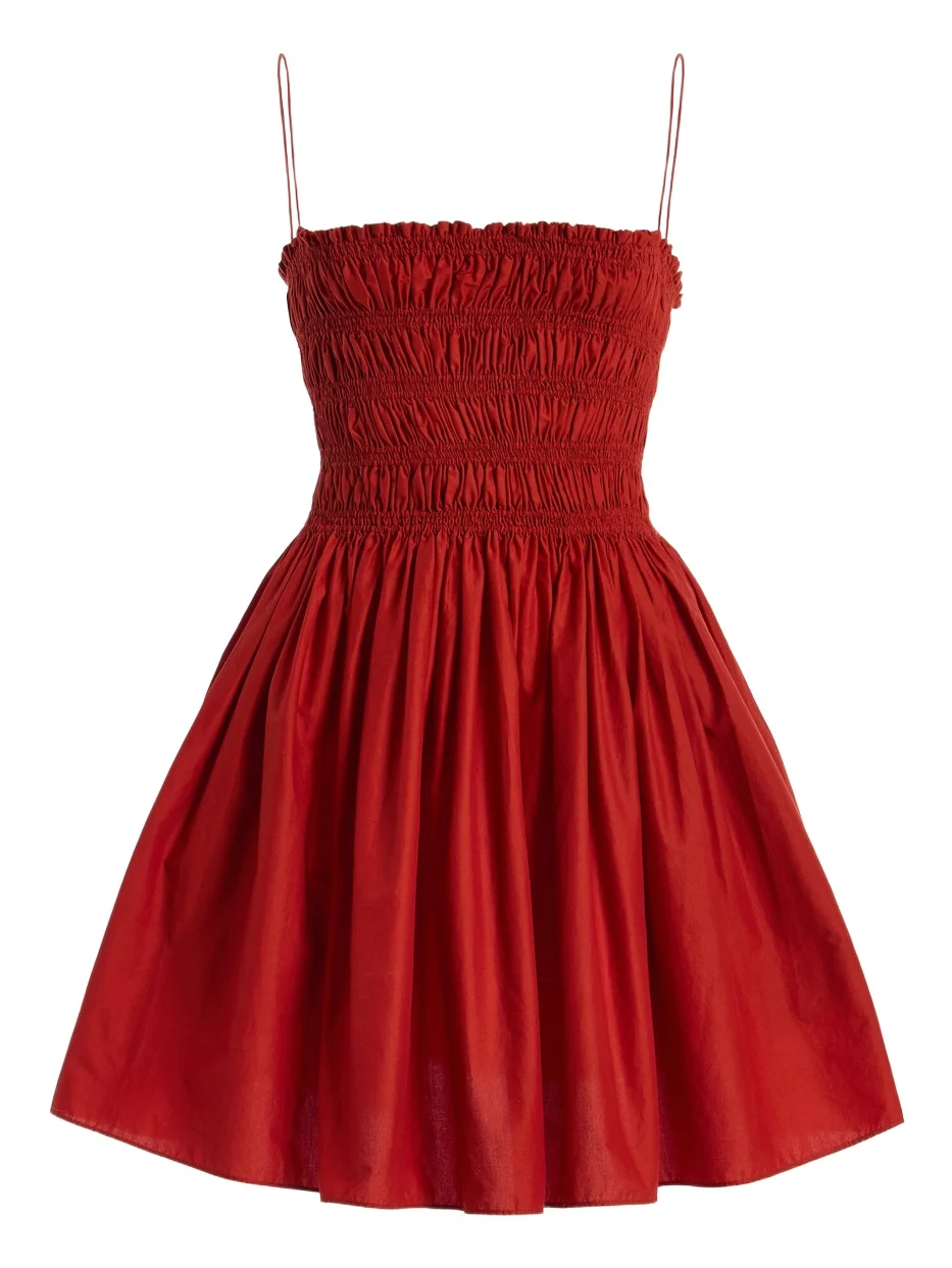 Shirred-Bodice Cotton Mini Dress Shirred-Bodice Cotton Mini Dress
