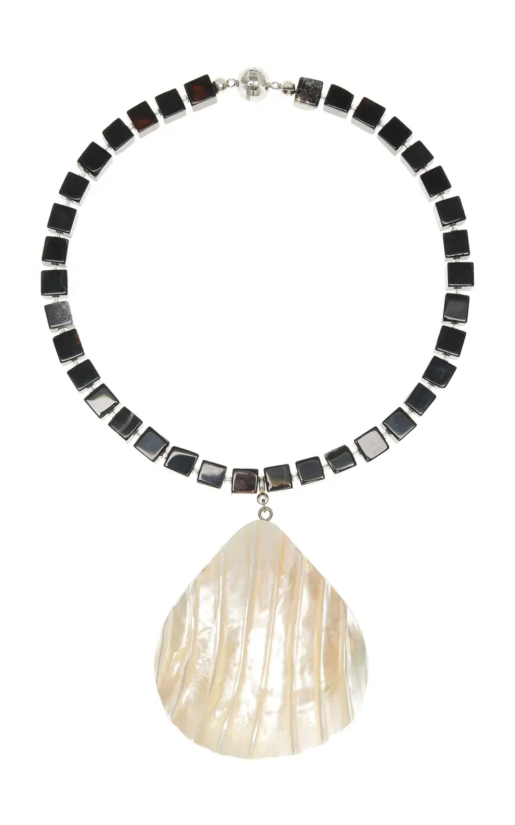 Julietta Oro Rhodium-Plated Mother Of Pearl Onyx Necklace | Thumbnail 4 Julietta Oro Rhodium-Plated Mother Of Pearl Onyx Necklace | Thumbnail 4