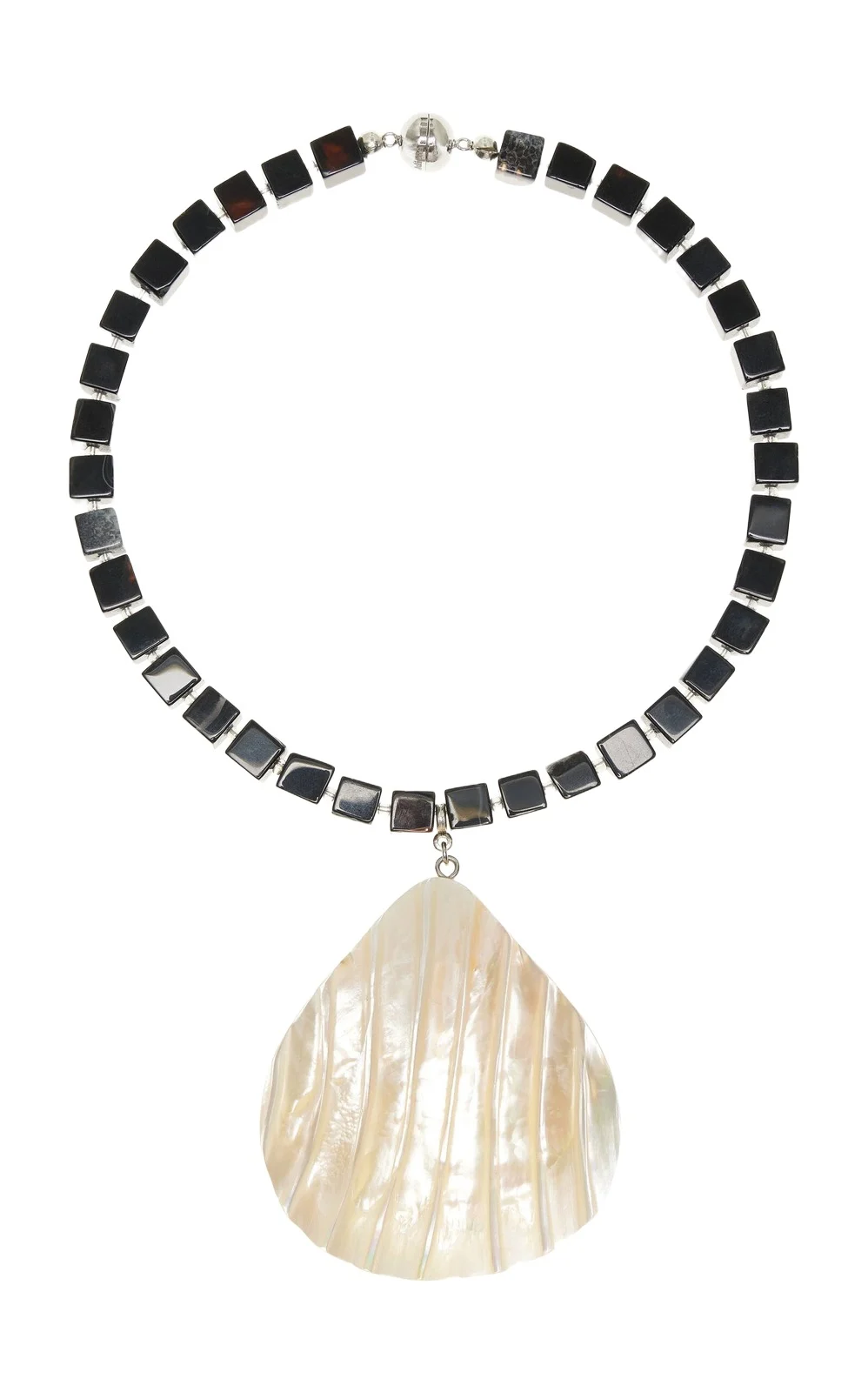 Oro Rhodium-Plated Mother Of Pearl Onyx Necklace Oro Rhodium-Plated Mother Of Pearl Onyx Necklace
