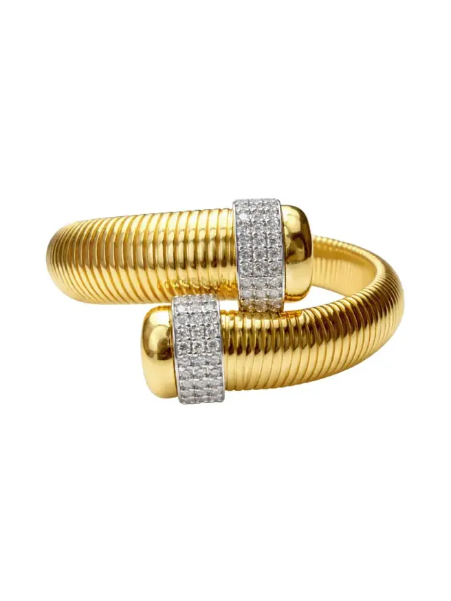 1.74ct Diamond 14K Italian Gold Bypass Bangle Bracelet 1.74ct Diamond 14K Italian Gold Bypass Bangle Bracelet