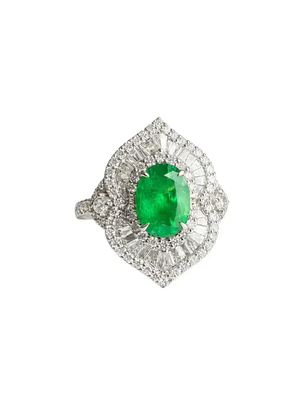3.73 Diamond Emerald 18K Gold Statement Ring 3.73 Diamond Emerald 18K Gold Statement Ring
