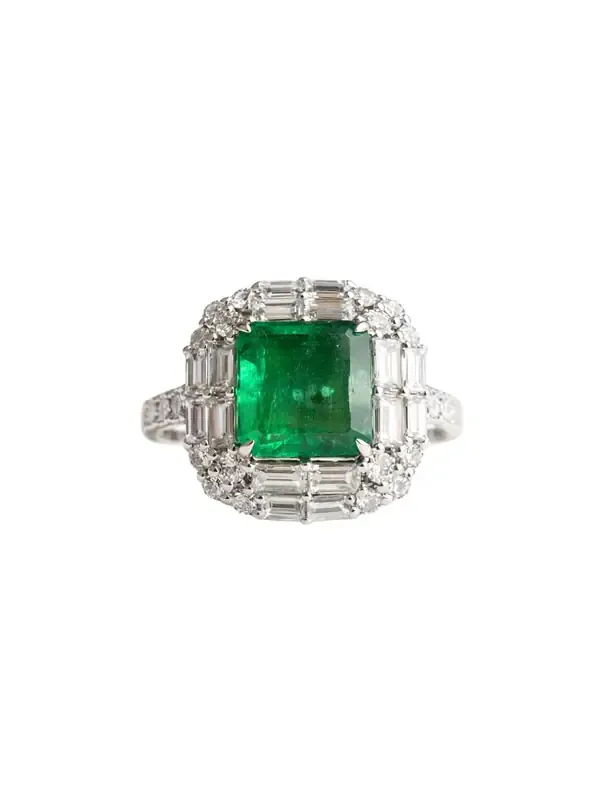6.82ct Diamond Emerald 18K Gold Halo Cocktail Ring