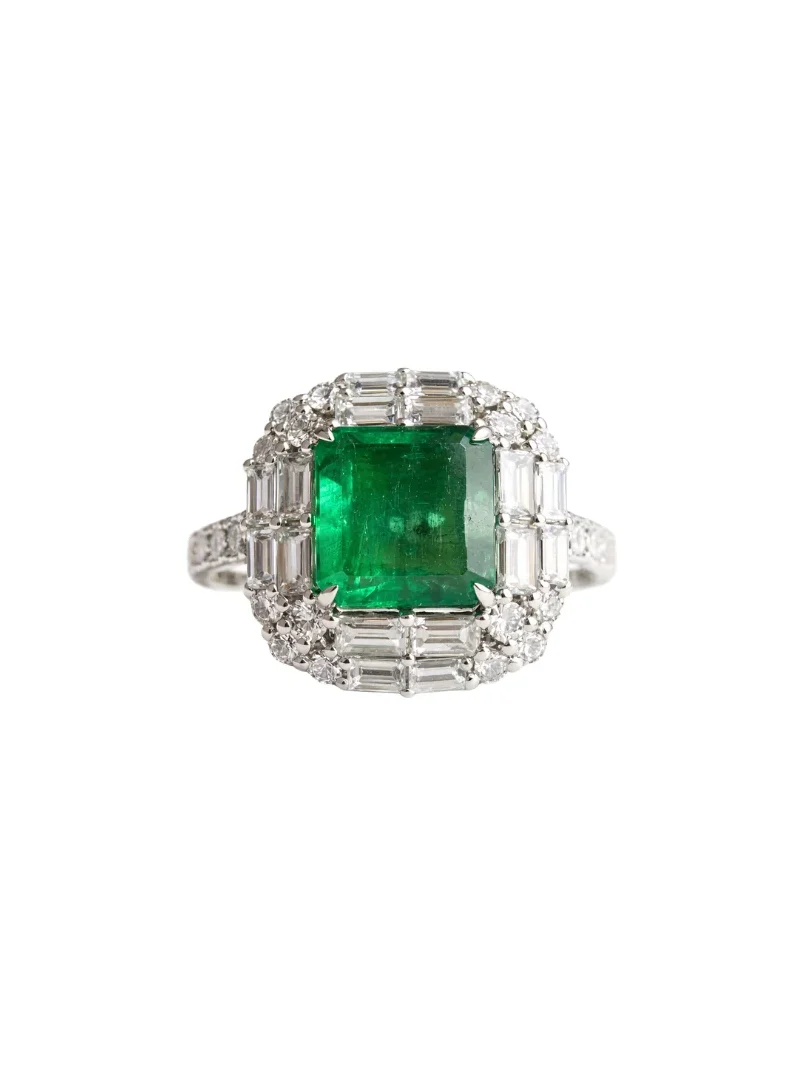 6.82ct Diamond Emerald 18K Gold Halo Cocktail Ring 6.82ct Diamond Emerald 18K Gold Halo Cocktail Ring