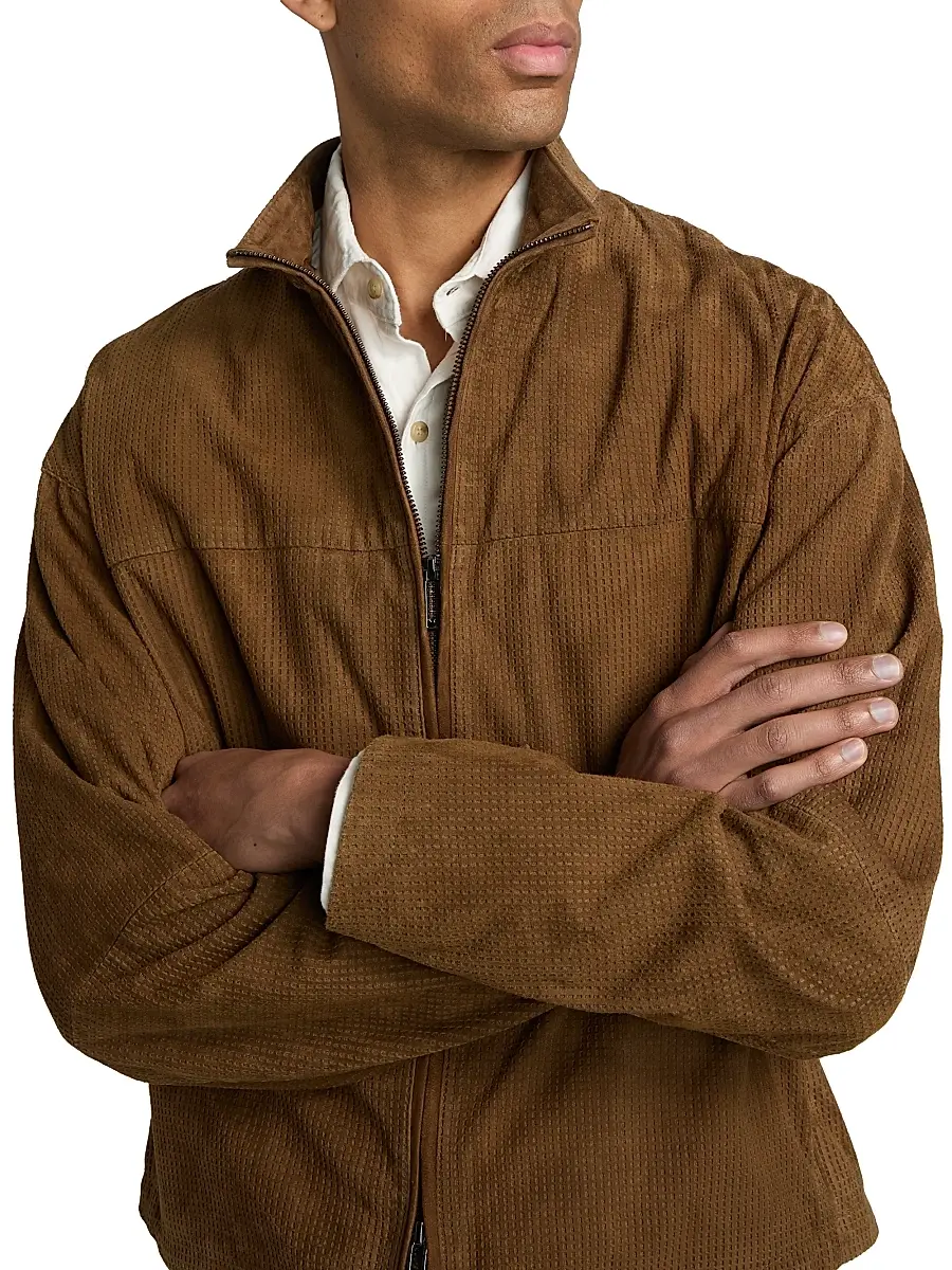 Emporio Armani Men's Perforated Suede Jacket | Thumbnail 6 Emporio Armani Men's Perforated Suede Jacket | Thumbnail 6