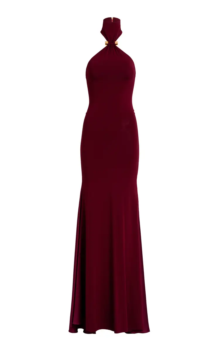 Silvia Tcherassi Feist Crepe Maxi Halter Dress