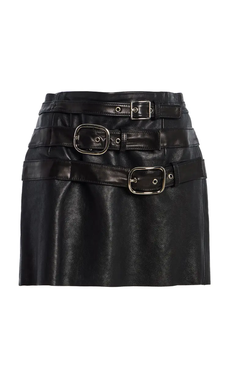Kate Hundley Exclusive Belted Leather Mini Skirt