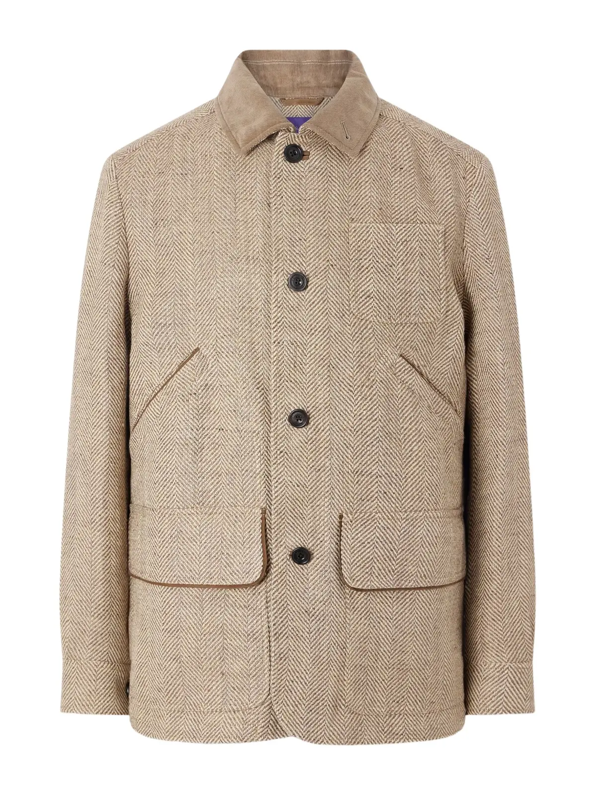 Corduroy and Suede-Trimmed Herringbone Linen Field Jacket - Men Corduroy and Suede-Trimmed Herringbone Linen Field Jacket - Men
