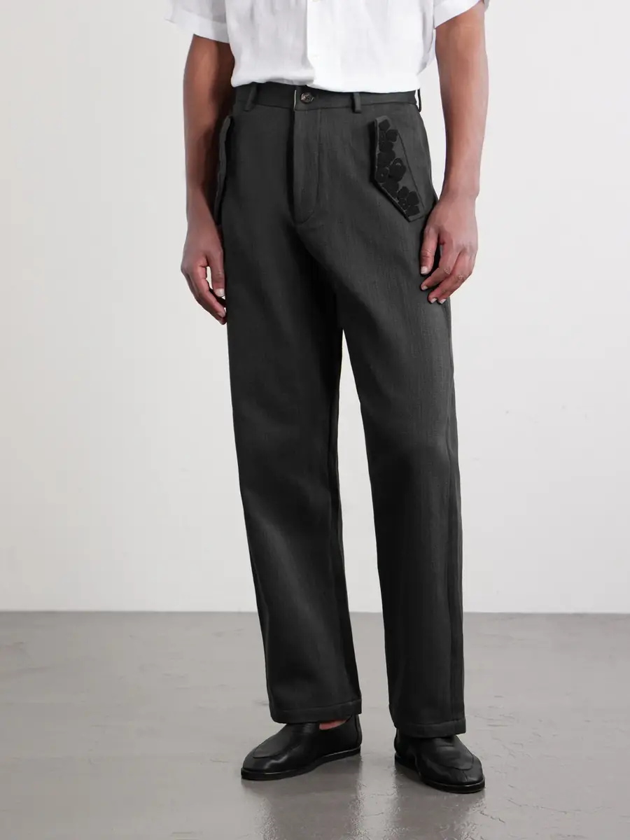 Kartik Research Straight-Leg Embroidered Cotton-Twill Trousers - Men | Thumbnail 3 Kartik Research Straight-Leg Embroidered Cotton-Twill Trousers - Men | Thumbnail 3