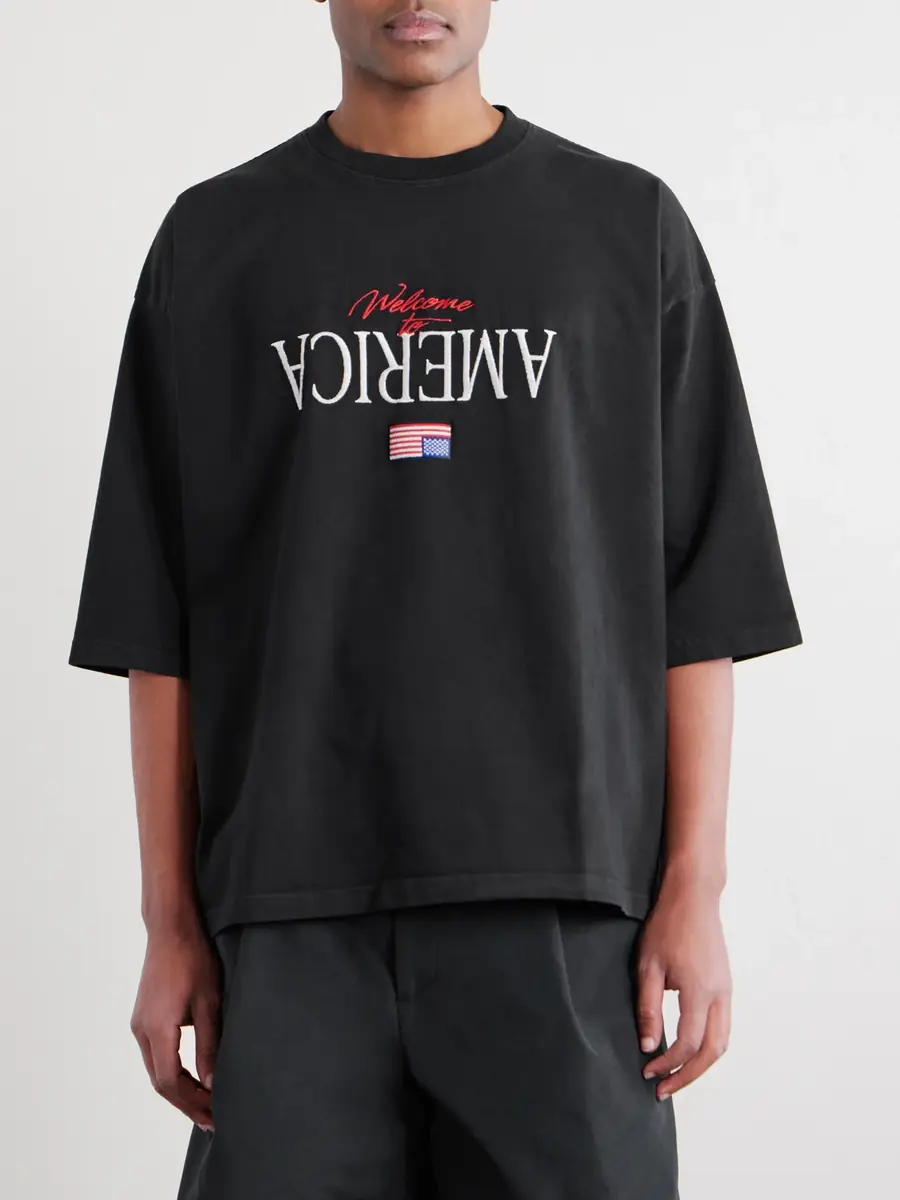 Willy Chavarria Welcome To America Logo-Embroidered Cotton-Jersey T-Shirt - Men | Thumbnail 3 Willy Chavarria Welcome To America Logo-Embroidered Cotton-Jersey T-Shirt - Men | Thumbnail 3