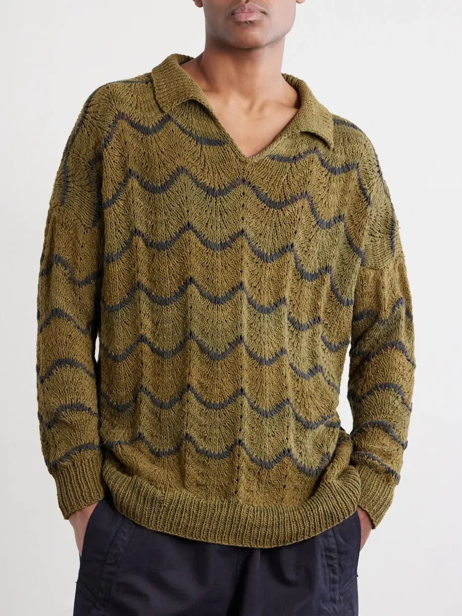Kartik Research Striped Knitted Cotton Polo Sweater - Men | Thumbnail 3 Kartik Research Striped Knitted Cotton Polo Sweater - Men | Thumbnail 3