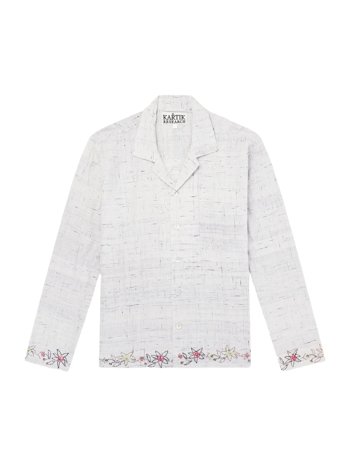 Camp-Collar Bead-Embellished Embroidered Cotton-Voile Shirt - Men