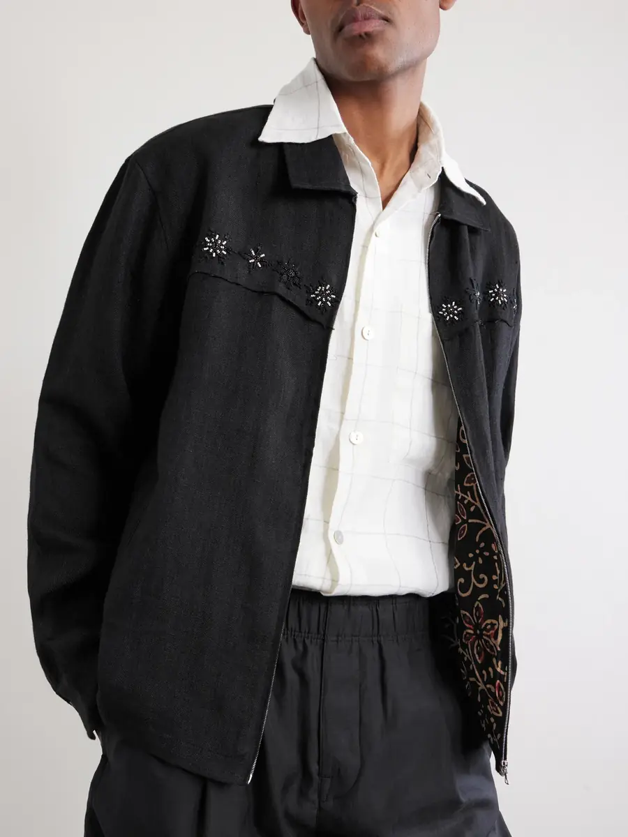 Kartik Research Embroidered Linen Jacket - Men | Thumbnail 4