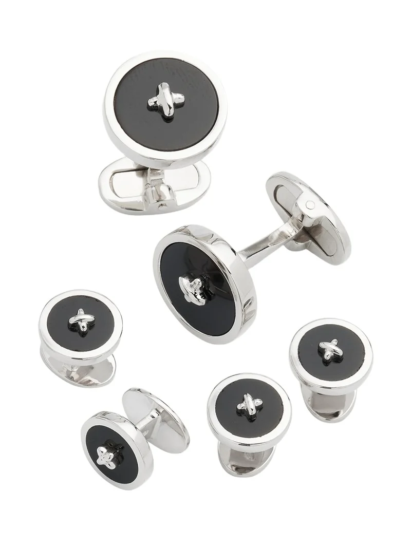 Jan Leslie Classic Button Onyx Cufflinks %26 Studs Set