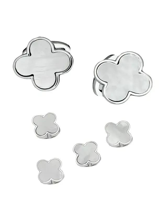 Jan Leslie Men's Mother-of-Pearl Clover Cufflink Stud Set