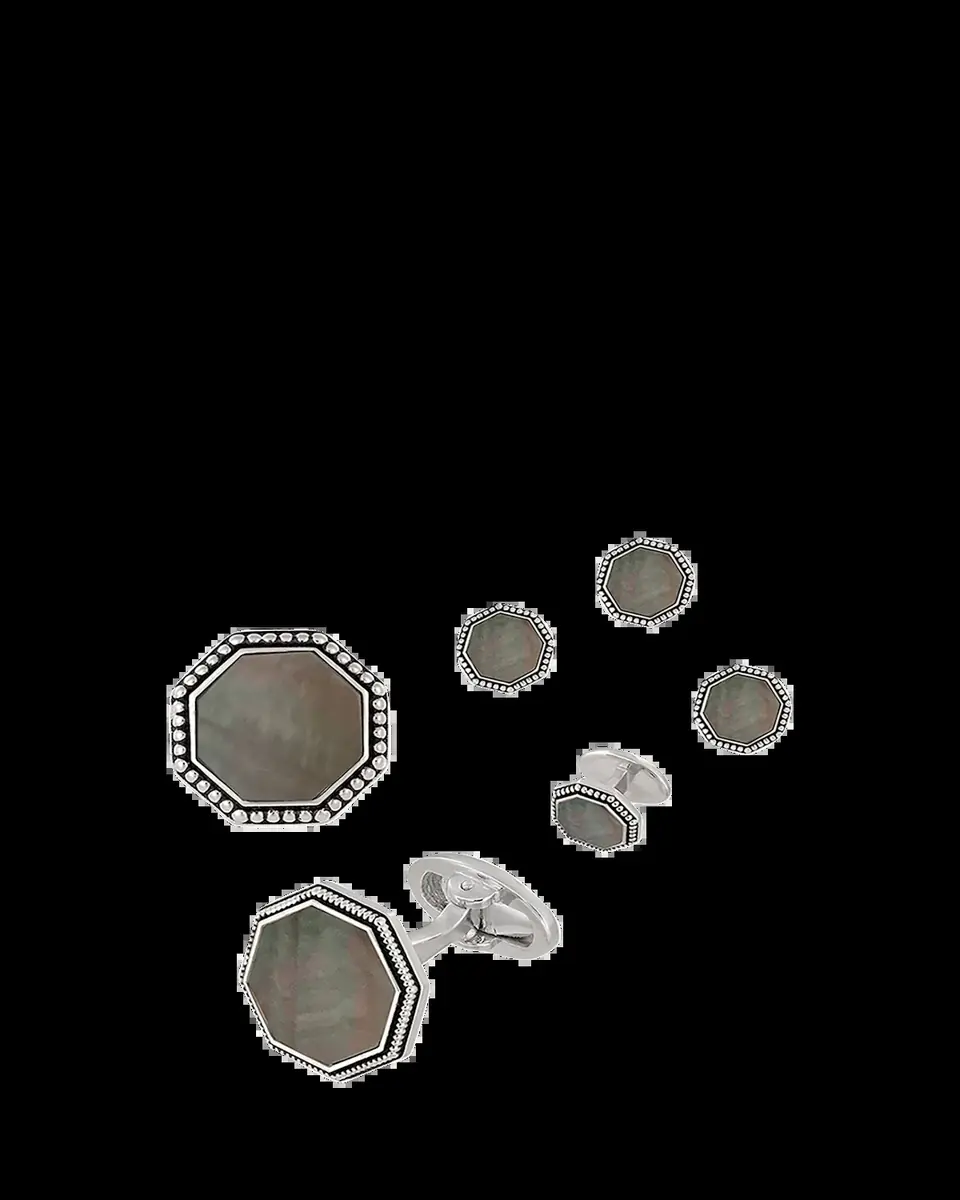 Jan Leslie Beaded Octagonal Mother-of-Pearl Cuff Links Studs Set | Thumbnail 2 Jan Leslie Beaded Octagonal Mother-of-Pearl Cuff Links Studs Set | Thumbnail 2