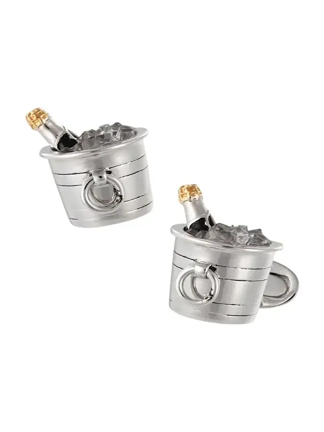 Jan Leslie Sterling Silver Crystal Quartz Champagne Bucket Cuff Links
