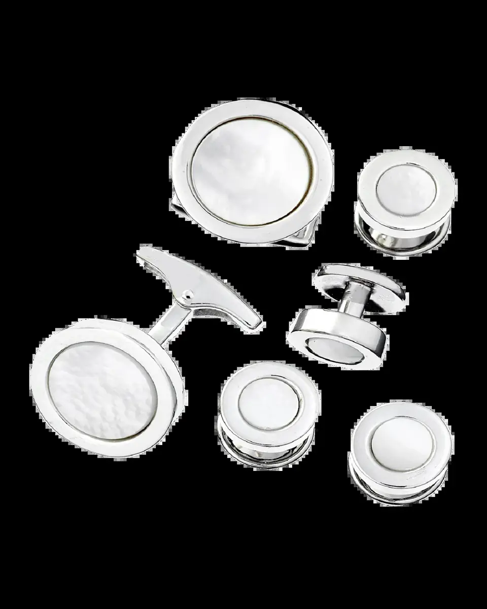 Jan Leslie Men's 925 Round Mother-of-Pearl Cufflink Stud Set | Thumbnail 2