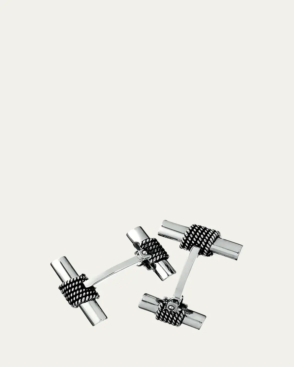 Jan Leslie Men's Sterling Silver Rope Tube Cufflinks | Thumbnail 3