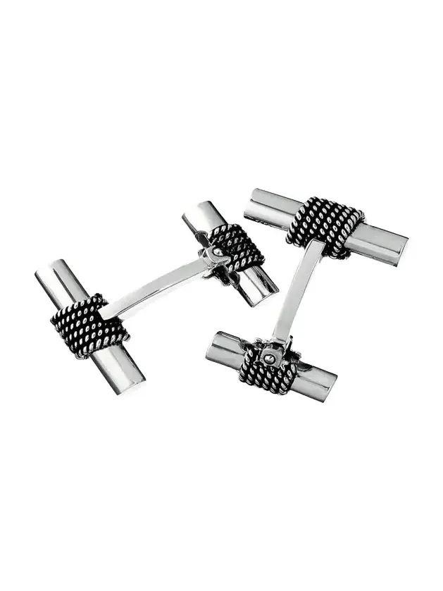 Jan Leslie Men's Sterling Silver Rope Tube Cufflinks