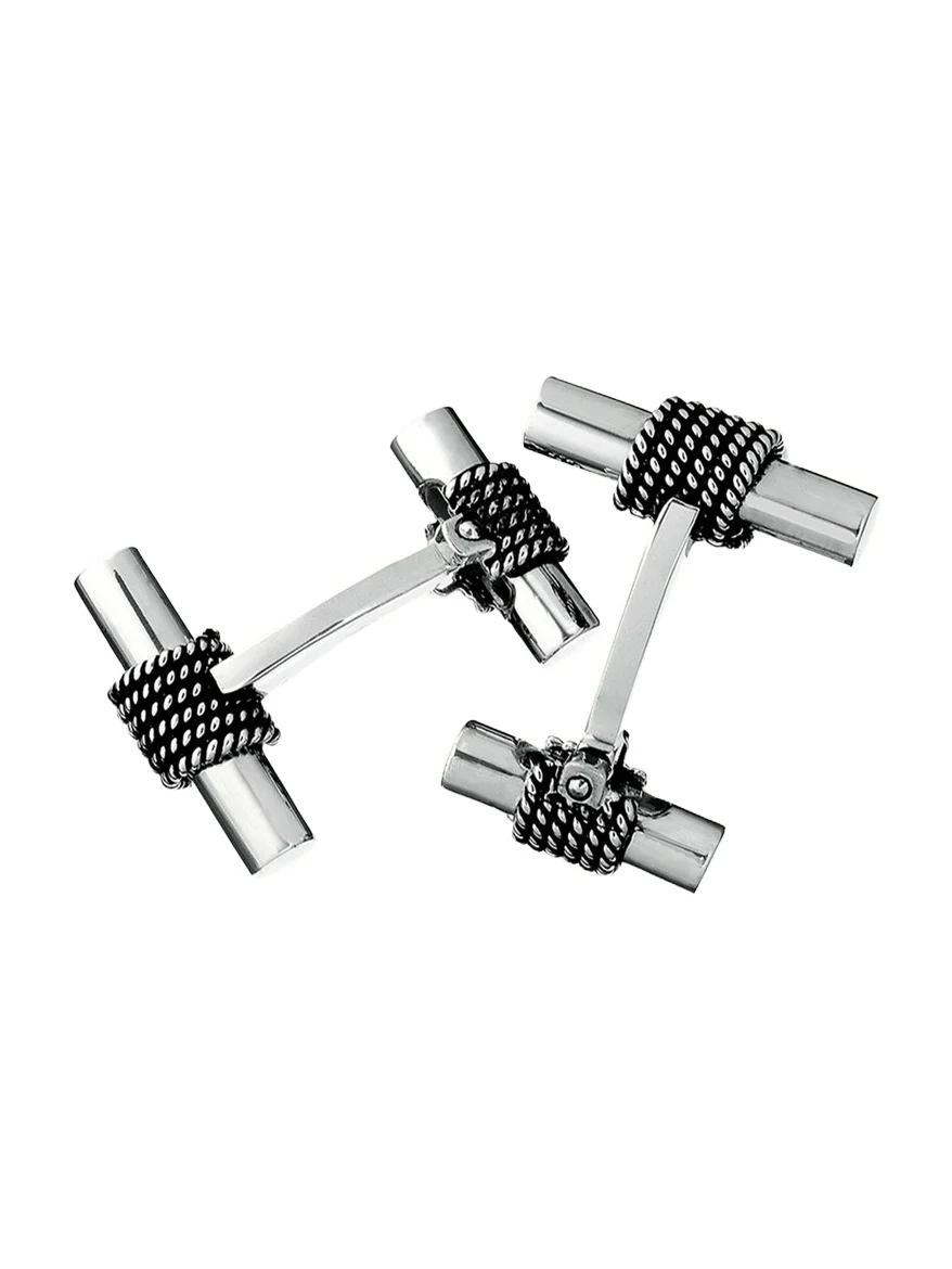 Jan Leslie Men's Sterling Silver Rope Tube Cufflinks