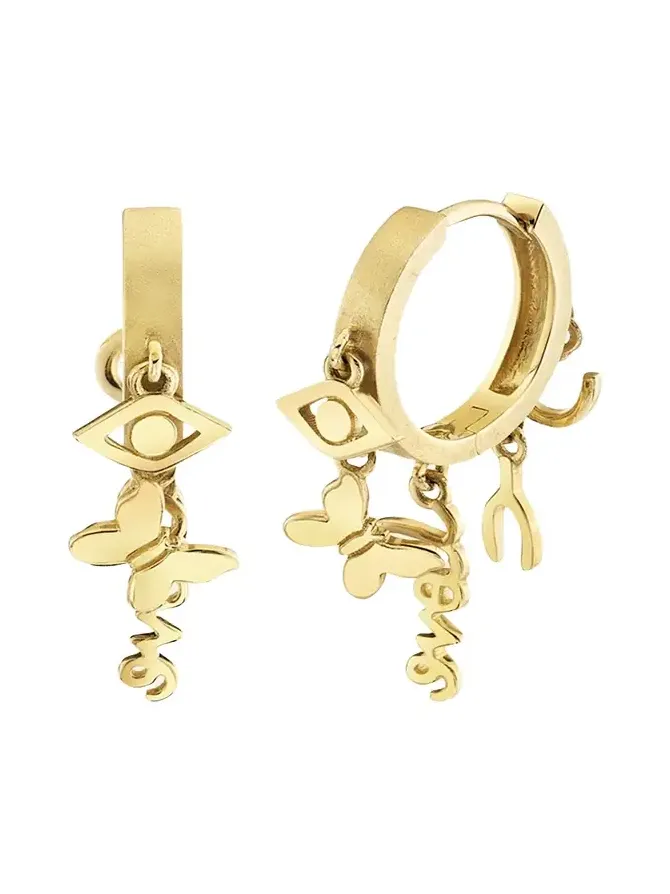 14k Yellow Gold Icons Anniversary Huggie Hoop Earrings