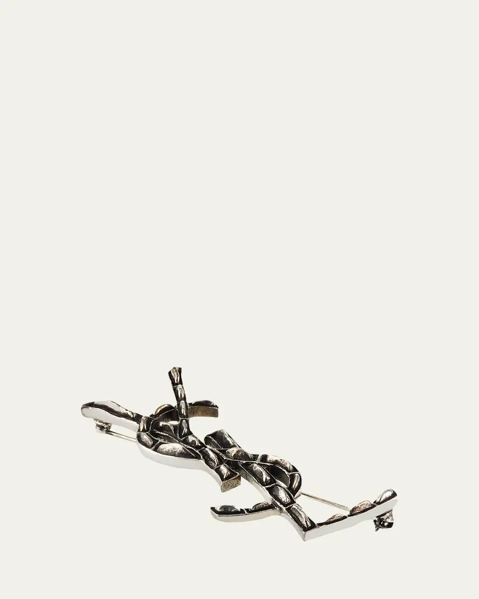 Saint Laurent Crocodile Textured YSL Brooch | Thumbnail 2