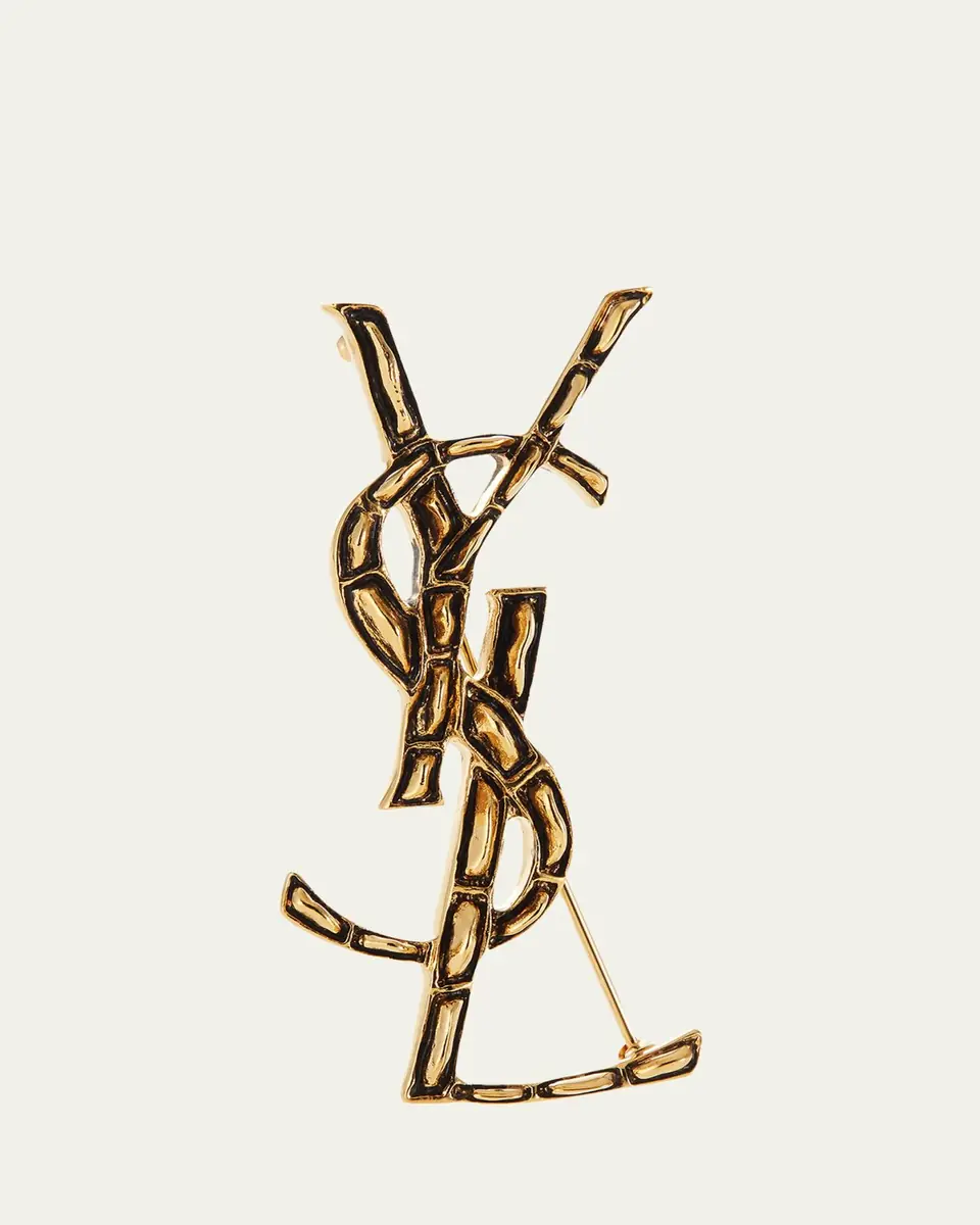 Saint Laurent Crocodile Textured YSL Brooch | Thumbnail 3