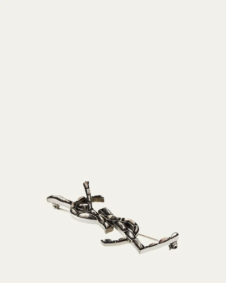 Saint Laurent Crocodile Textured YSL Brooch | Thumbnail 4