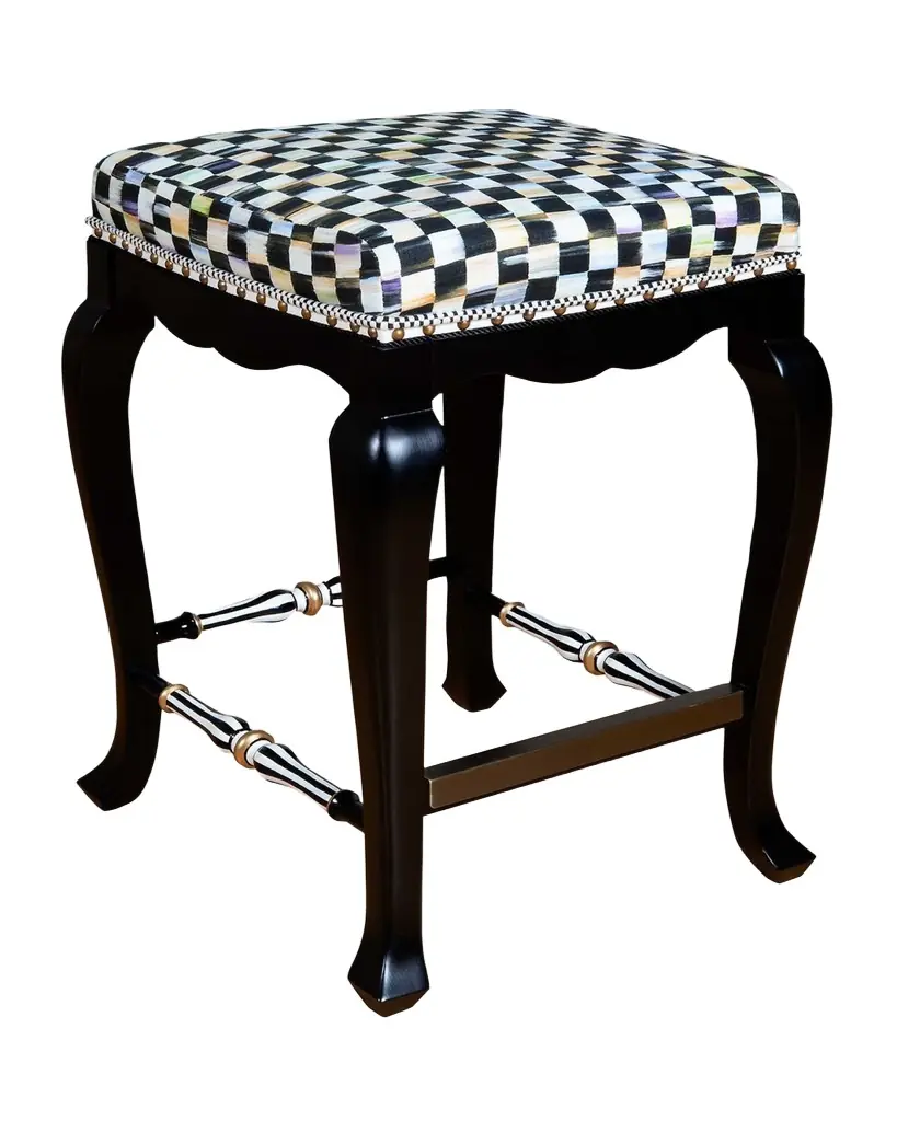 MacKenzie-Childs Black Courtly Check Counter Stool, 36" | Image 1 MacKenzie-Childs Black Courtly Check Counter Stool, 36" | Image 1