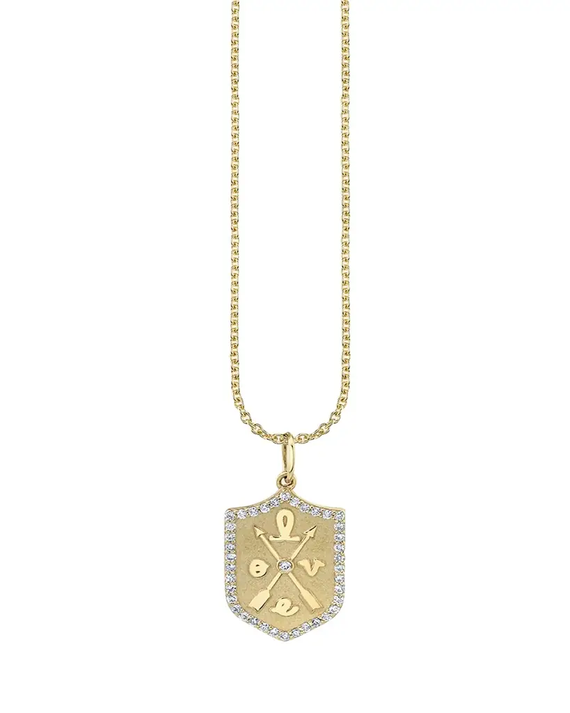 Sydney Evan Small Love Script Pave Border Charm Necklace | Image 1 Sydney Evan Small Love Script Pave Border Charm Necklace | Image 1