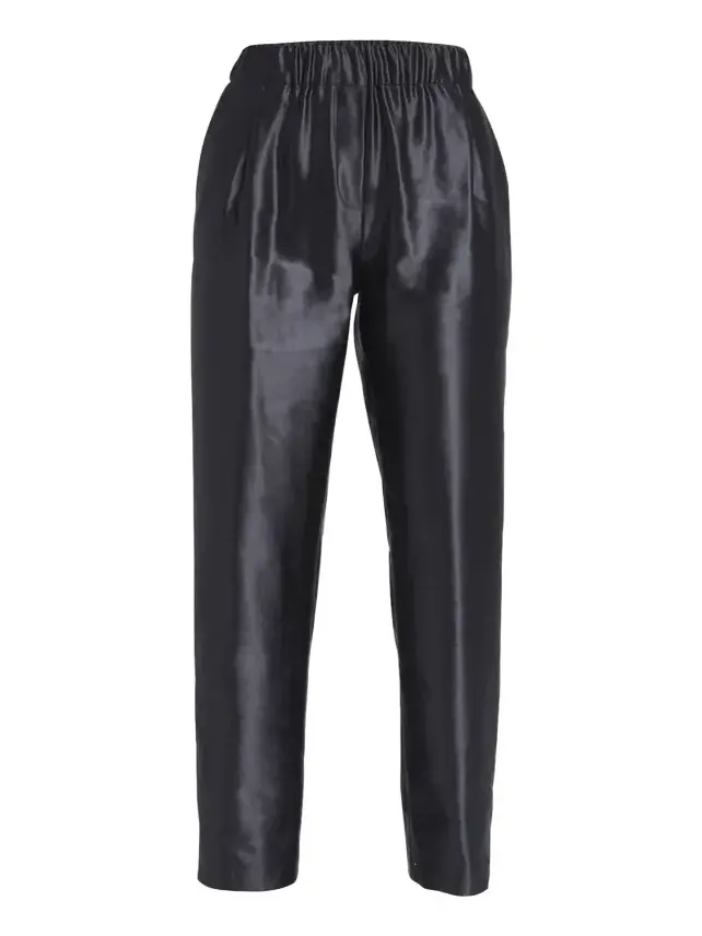 Metallic Linen-Silk Straight-Leg Pull-On Trousers Metallic Linen-Silk Straight-Leg Pull-On Trousers