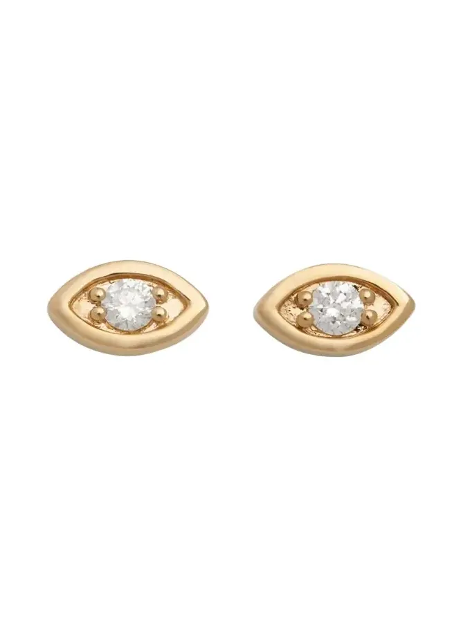 14k Yellow Gold Large Marquis Evil Eye Stud Earrings 14k Yellow Gold Large Marquis Evil Eye Stud Earrings