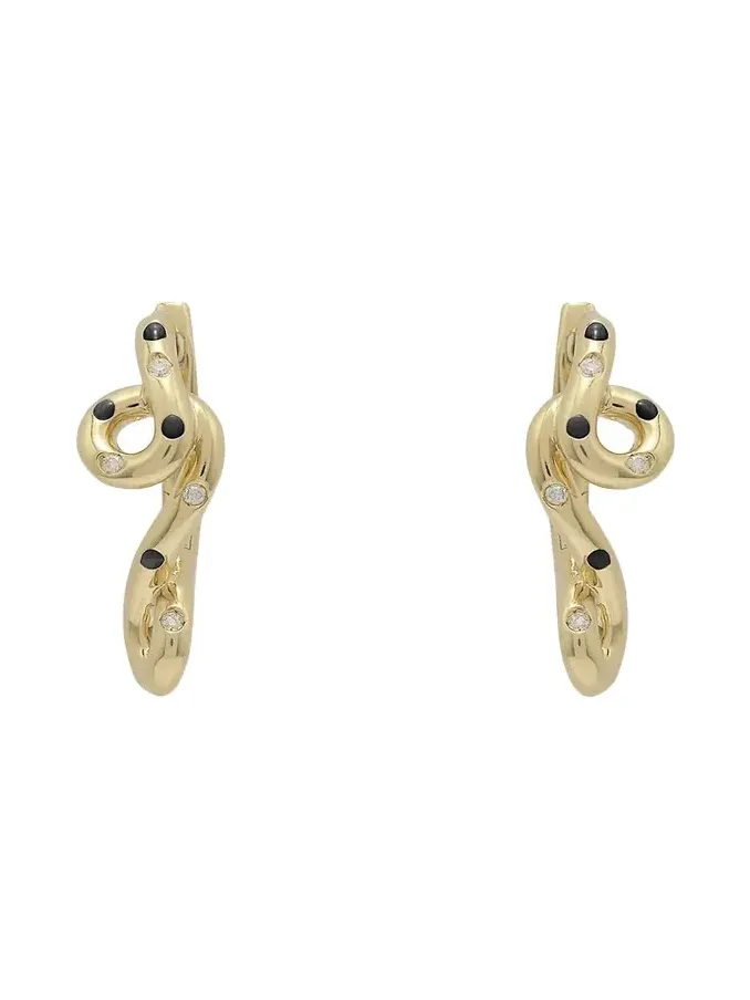 9K Gold Diamond and Black Enamel Polka Dot Earrings 9K Gold Diamond and Black Enamel Polka Dot Earrings